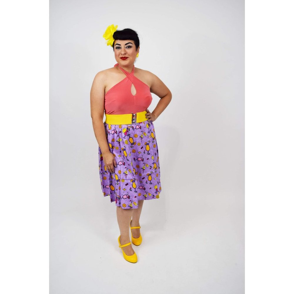 Lindy Bop Purple Summer Cocktails Skirt - Picture 2 of 8